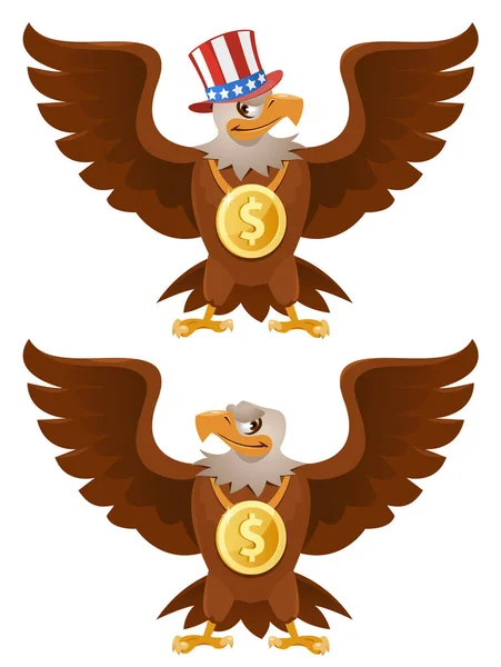 American Eagle Con Dollaro Sul Collo Illustrazione Vettoriale Stile Cartone — Vettoriale Stock