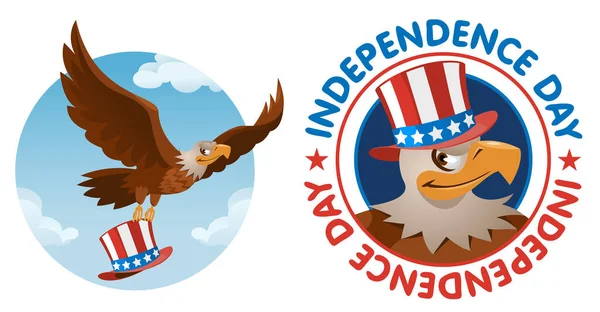 Independence Day Amerikanischer Adler Mit Patriotischem Hut Vektorillustration Cartoon Stil — Stockvektor