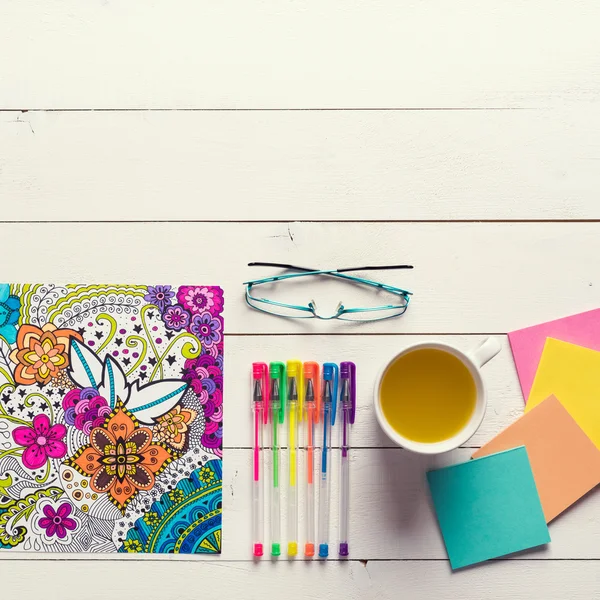 Adult coloring books, new stress relieving trend — Stock Photo, Image