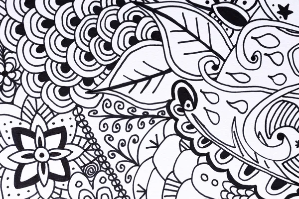 Adult coloring book hand drawn illustration, new stress relieving trend — Stock Photo, Image