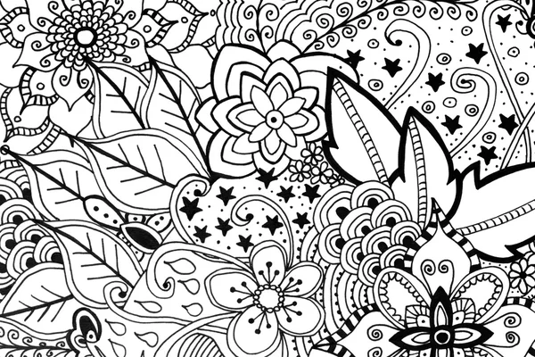 Adult coloring book hand drawn illustration, new stress relieving trend — Stock Photo, Image