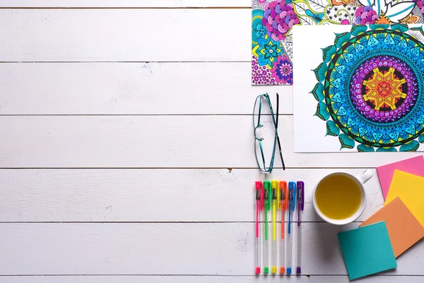 Adult coloring books, new stress relieving trend — Stock Photo, Image