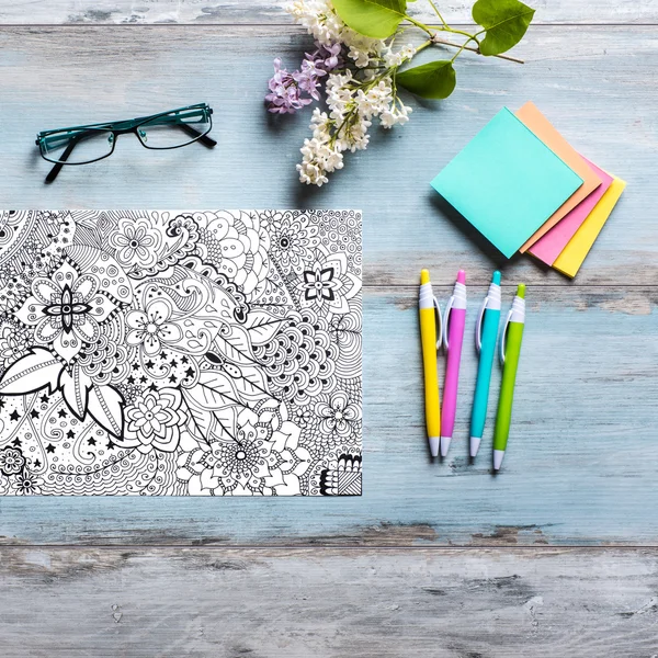 Adult coloring books, new stress relieving trend — Stock Photo, Image