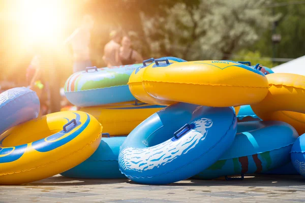 Inflatable boats and circles, aqua park