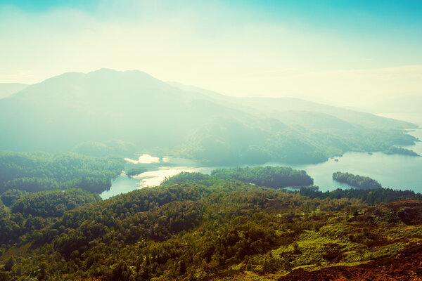 Stunning view of Loch Katrina from Ben A'an, Scottish Highlands,