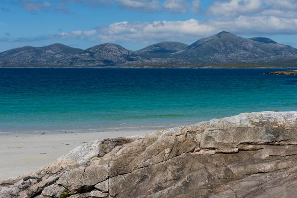 Güneşli beyaz kumlu plaj, Luskentyre, Harris Isle, Hebrides, İskoçya