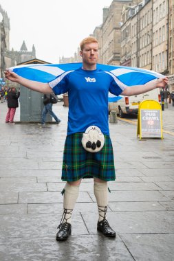 Onun görüş bağımsızlık Referandumu gündüz ifade 18 Eylül 2014 - Edinburgh, İskoçya, Birleşik Krallık, dostum