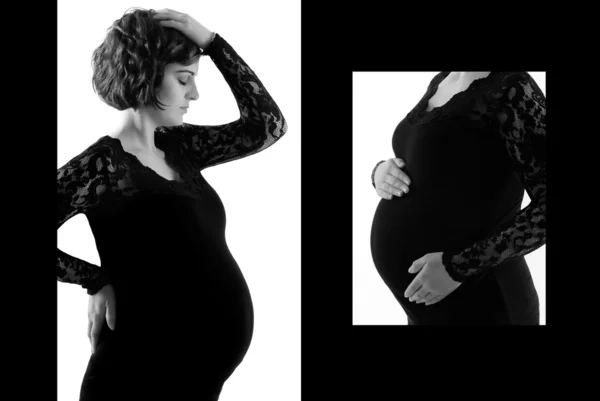 Attractive young pregnant woman on white background, collage — Stock Photo, Image