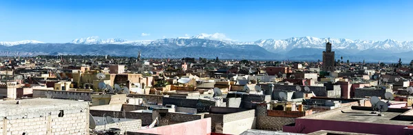 Panoramik Jemaa el Fna, Marrakech, Fas yakınındaki rooftops üzerinde