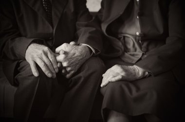 Şirin 80 artı yıl yaşlı evli çift evlerinde bir portre için poz. Aşk sonsuza kadar kavramı.