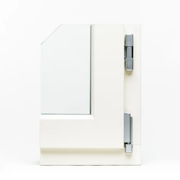 알루미늄 포장 샘플, 흰색 배경에 고립 된 나무 창 — 스톡 사진