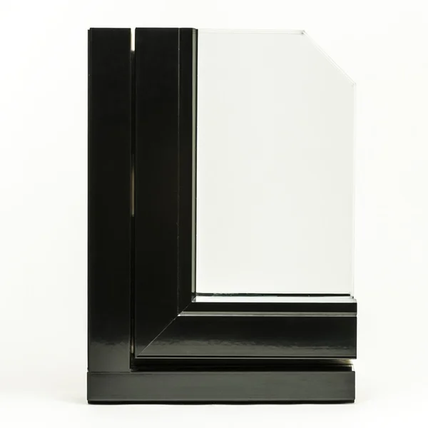 Wooden window with aluminium wrap sample, isolated on white background — Stock Photo, Image
