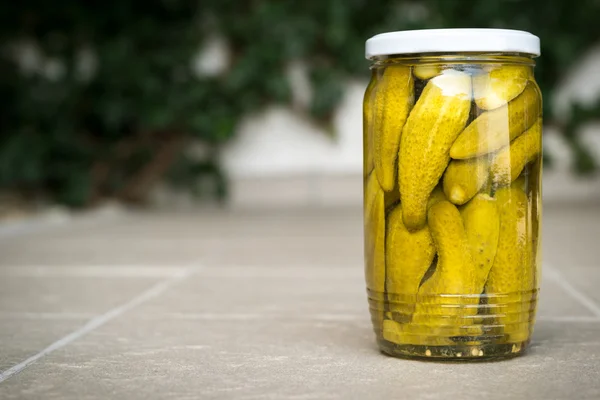 Jar of homemade Pickled Gherkins — Stock Photo, Image