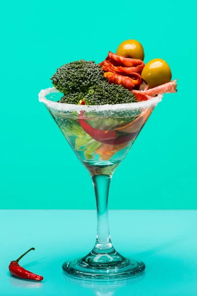 Unusual cocktail with meat and vegetables — Stock Photo, Image