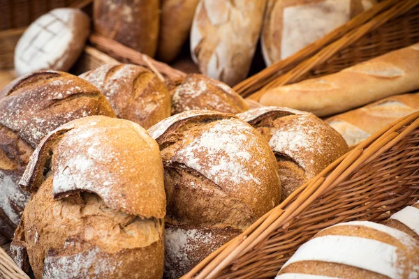 Wybór różnych zbóż domowe pieczywo na wyświetlaczu — Zdjęcie stockowe