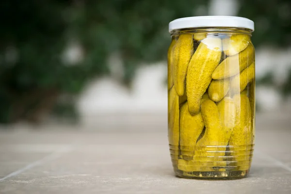 Jar of homemade Pickled Gherkins — Stock Photo, Image