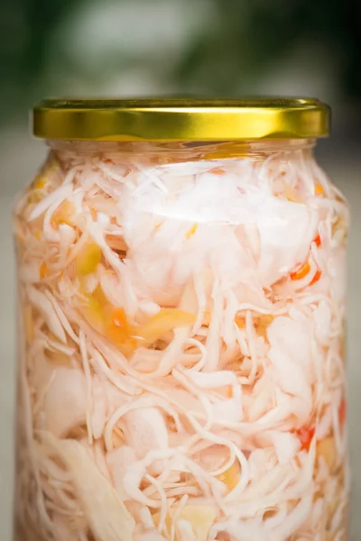 Jar of organic homemade Pickled Cabbage — Stock Photo, Image