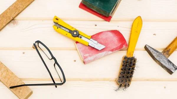 Carpenter tools, diy concept table — Stock Photo, Image