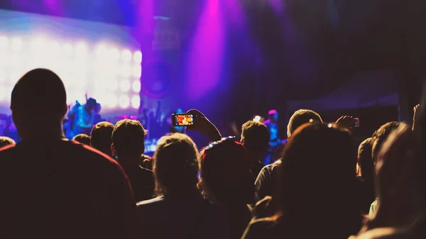 Friends taking a selfie at summer festival concert — Stock Photo, Image