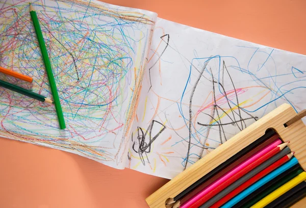 Little child's drawing, creativity in childhood concept — Stock Photo, Image