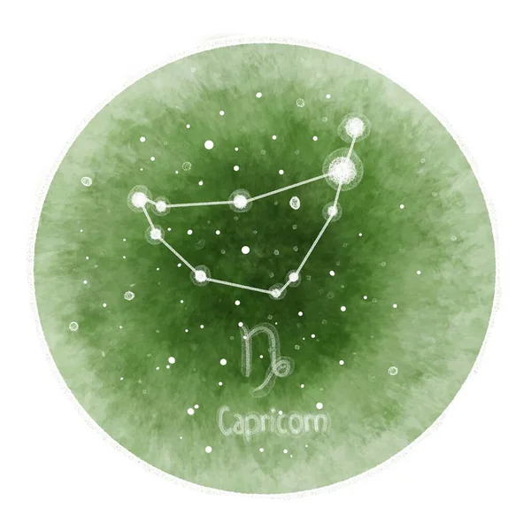 Serie Segni Zodiacali Cerchio Verde Isolato Con Costellazione Del Capricorno — Foto Stock