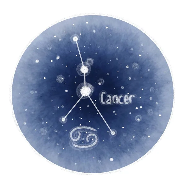 Série Signos Zodíaco Círculo Azul Isolado Com Constelação Câncer — Fotografia de Stock