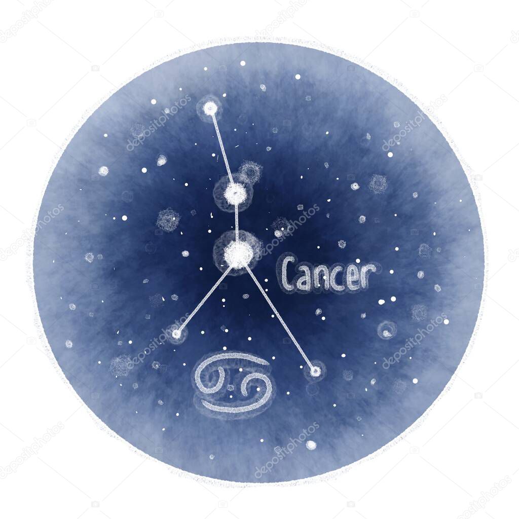 series of zodiac signs: isolated blue circle with the constellation cancer