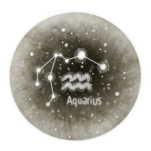 Series Zodiac Signs Isolated Grey Circle Constellation Aquarius — Stock Photo, Image