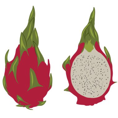 ejderha meyvesi pitahaya bütün ve beyaz arka planda dilimlenmiş