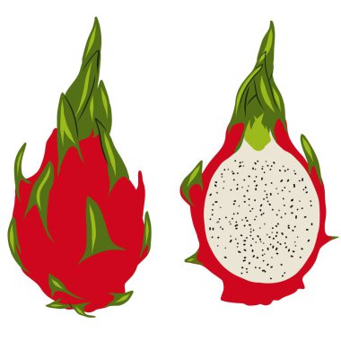 ejderha meyvesi pitahaya bütün ve beyaz arka planda dilimlenmiş