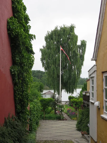 Bandera danesa en el parque junto al lago — Foto de Stock