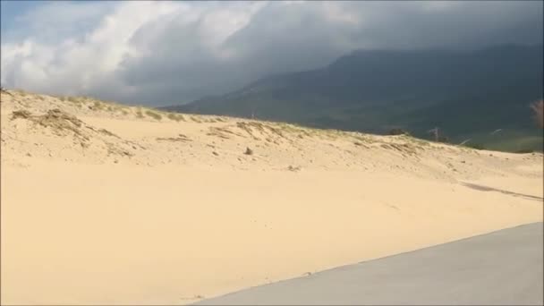 Піщані Дюни Вітряний День Біля Пту Паломи Поблизу Таріфи Андалусія — стокове відео