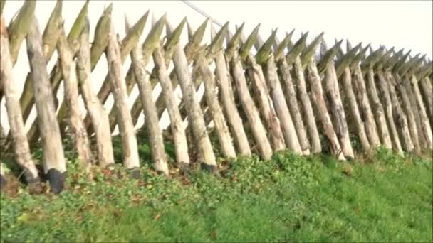 Dybboel Skanse Fortificação Estacas Madeira Contra Nuvens Inverno Cinzentas Sul — Vídeo de Stock