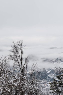 Kuzey İtalya 'da kar ve sisle kaplı bembeyaz bir manzara..