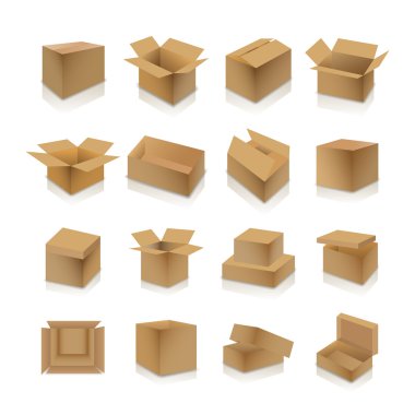 Karton kutu, vektör çizim seti.