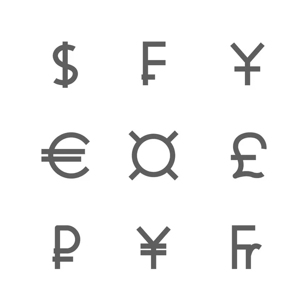 Conjunto de símbolos de las monedas del mundo, ilustración vectorial . — Archivo Imágenes Vectoriales
