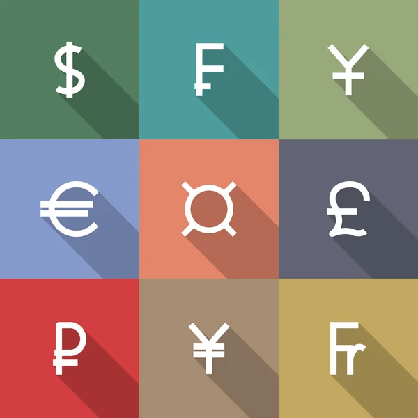 Iconos símbolos de moneda, ilustración de vectores . — Vector de stock