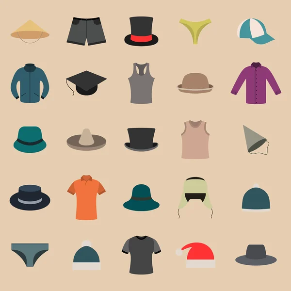 Een reeks van kleding en hoeden, vectorillustratie. — Stockvector