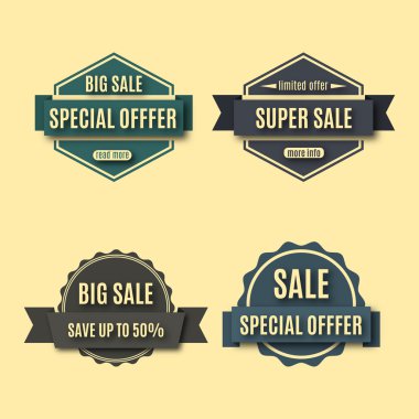 Satılık etiketleri ayarlama, illüstrasyon vektör.