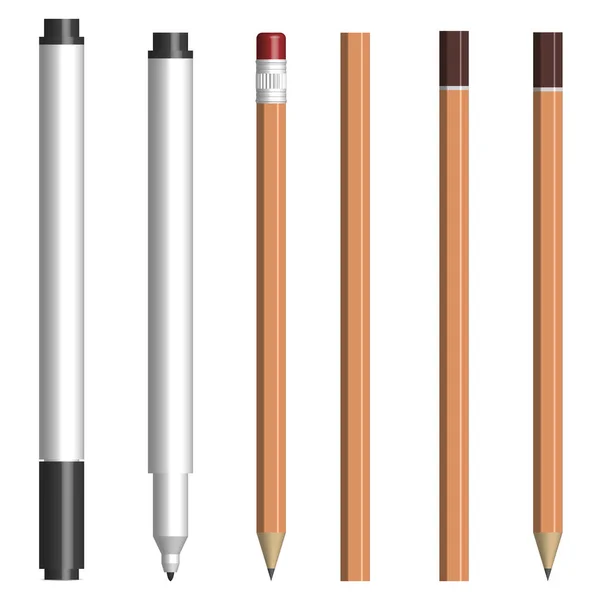 Fincanla Fincansız Farklı Kalem Kalem Setleri Beyaz Arkaplanda Izole Edilmiş — Stok Vektör