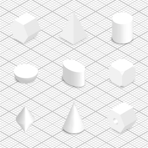 各种几何形状的集合 3D等距样式 矢量图解 — 图库矢量图片