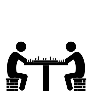 Bir grup çöp adam, beyaz arka planda siyah adam siluetleri. Satranç oyna, vektör illüstrasyonu.