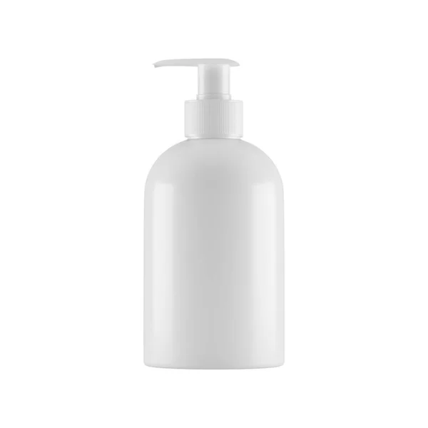带泵的液体肥皂和奶油塑料瓶 前视镜 在白色背景上孤立 3D插图 — 图库照片