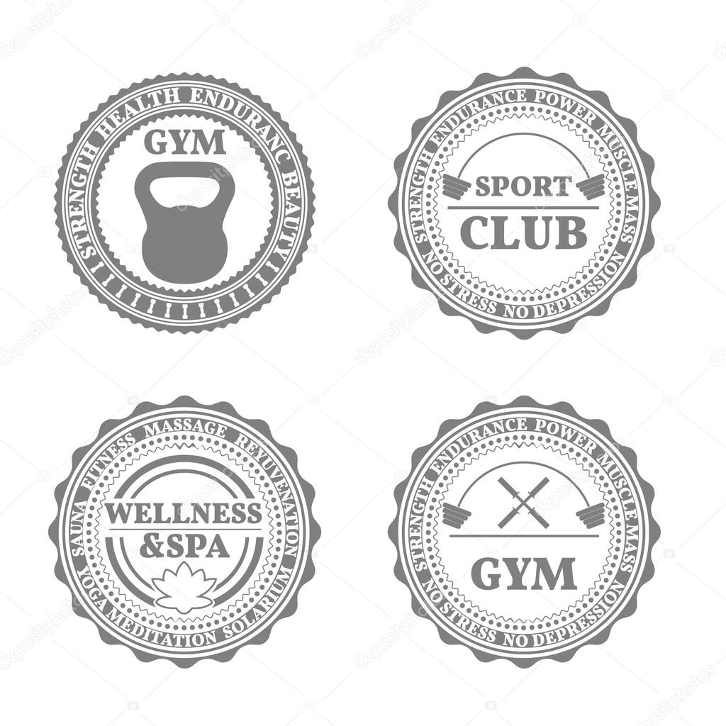 Set of four sports emblems, labels, logos and design elements in retro styled, part three, vector illustration.