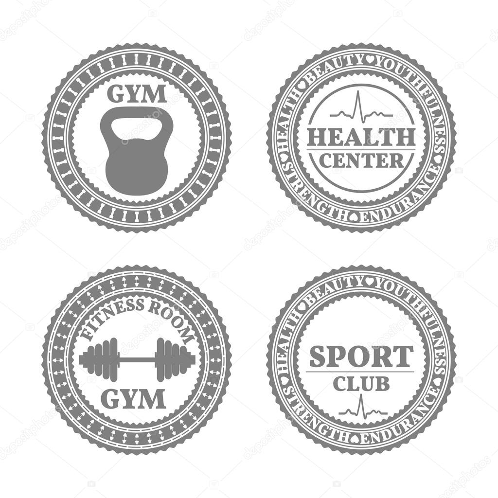 Set of four sports emblems, labels, logos and design elements in retro style part of fifth, vector illustration