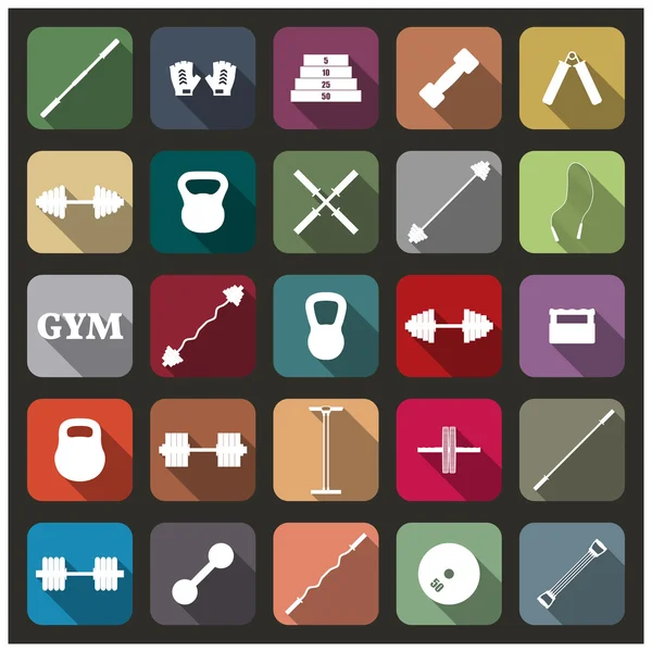 Equipo de iconos para el gimnasio, ilustración vectorial — Vector de stock