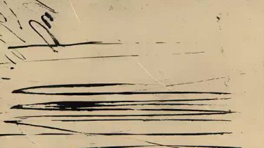 Bej rengi grunge desen arkaplan, koyu siyah soyut fırça darbeleri, elle boyanmış çizgiler, anlamlı sıkıntılı boya izleri olan kirli kağıt yüzey.