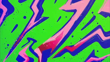 Parlak soyut grunge deseni zigzag boya darbeleri, canlı renkler, sıkıntılı yüzey, analog karışık medya örtüsü, kaba desenli enerjik grafik arkaplan