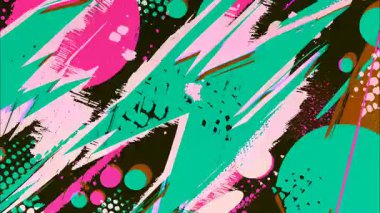 Teal pembe grunge doku arka planı, soyut boya şekilleri ve noktalar, katmanlı fırça darbeleri, anlamlı yüzey, sıkıntılı boya dokusuna sahip pop sanat tarzı tuval