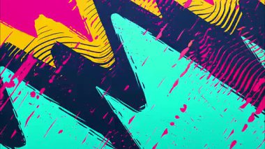 Turkuaz sarı grunge desen arka plan, zigzag boya darbeleri, sıçrayan noktalar, anlamlı soyut yüzey, çizik boyalı pop sanat esinlenilmiş tuval ve sıkıntılı doku.